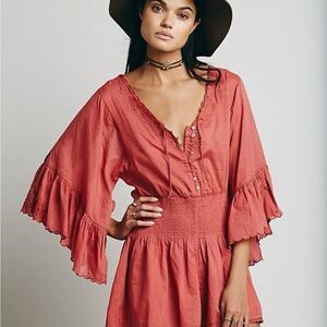 Free People Red Embroidered Romper